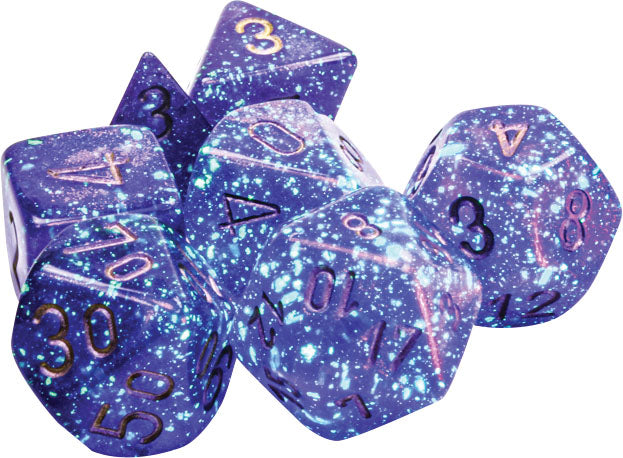 Borealis: Polyhedral Royal Purple/gold Luminary 7-Die Set | D20 Games