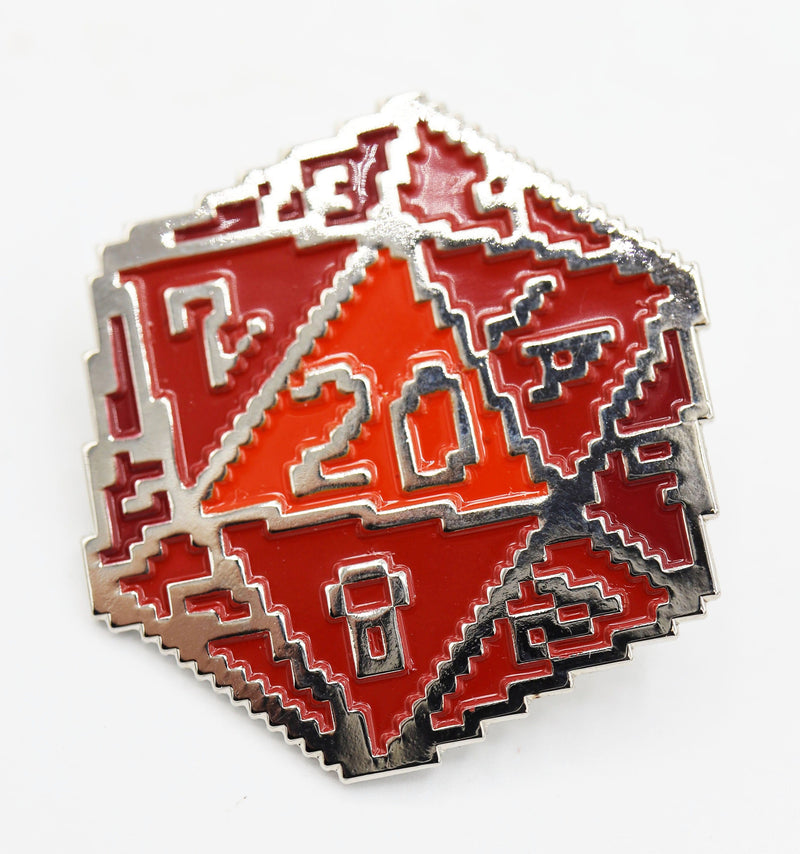 Red 8 Bit D20 Enamel Pin Enamel Pin Foam Brain Games