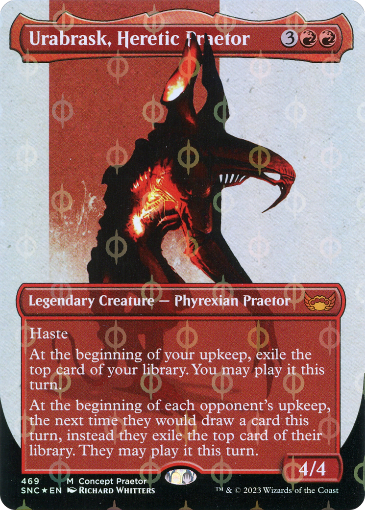 Urabrask, Heretic Praetor (Borderless Concept Praetors Step-and-Compleat Foil) [Phyrexia: All Will Be One] | D20 Games