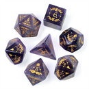 Amethyst With Embellishment- Gemstone Engraved With Gold Dice Set