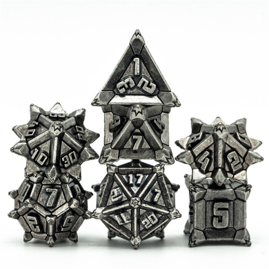 Ancient Silver Flail RPG Metal Dice Set Metal Dice Foam Brain Games | D20 Games