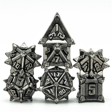 Ancient Silver Flail RPG Metal Dice Set Metal Dice Foam Brain Games