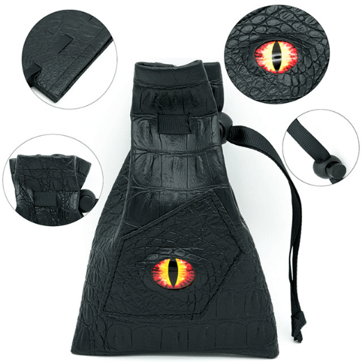 Black Leatherette Fire Demon Eye Dice Bag Dice Box Foam Brain Games
