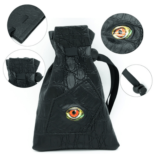 Black Leatherette Reptilian Eye Dice Bag Dice Box Foam Brain Games