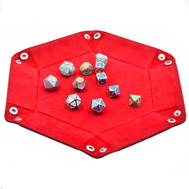 Leatherette & Velvet Hex Dice Tray (Black with Red) Dice Tray Foam Brain Games | D20 Games