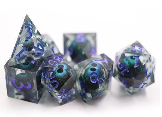Blue Cyclops Sharp Edge Resin RPG Dice Set Plastic Dice Foam Brain Games