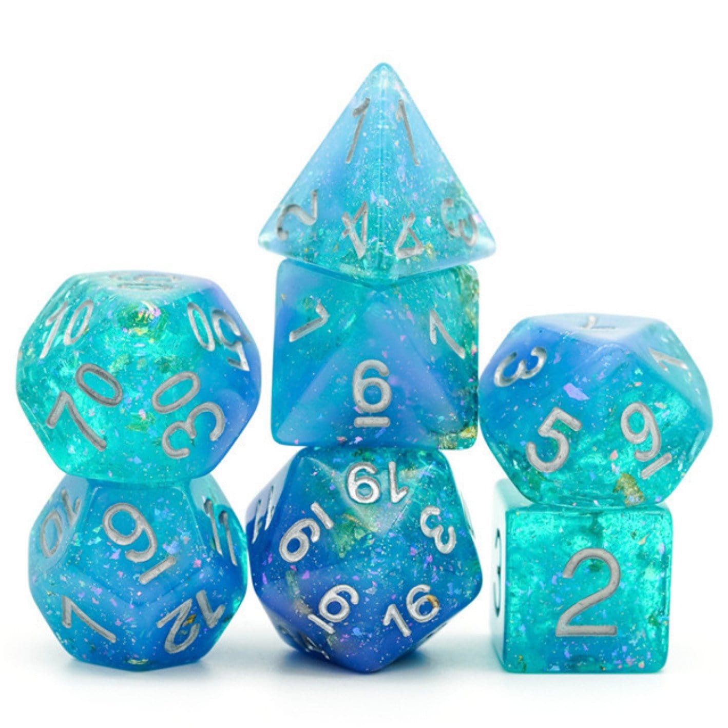 Blue & Green Seabed Treasure RPG Dice Set Plastic Dice Foam Brain Games | D20 Games