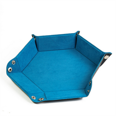 Leatherette & Velvet Dice Tray (Blue Hex) Dice Tray Foam Brain Games | D20 Games