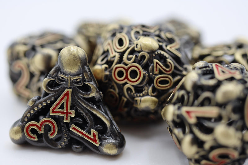 Mind Eater Hollow RPG Dice Set - Bronze Metal Dice Foam Brain Games