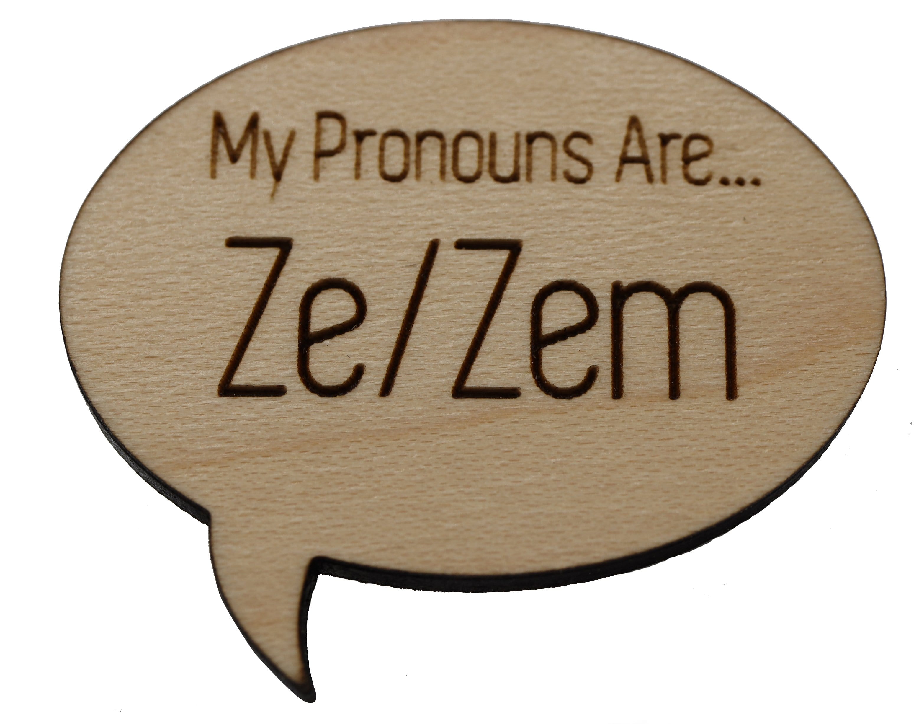 Pronoun Pins: Ze/Zem Speech Bubble Wood Pin cardboard clothing | D20 Games