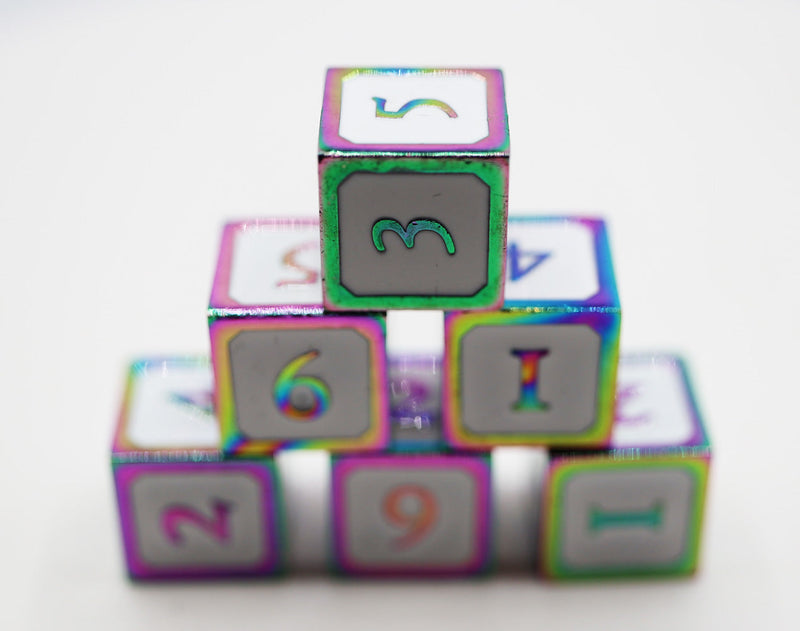 White and Burnt Opal D6 Metal Dice Set Metal Dice Foam Brain Games