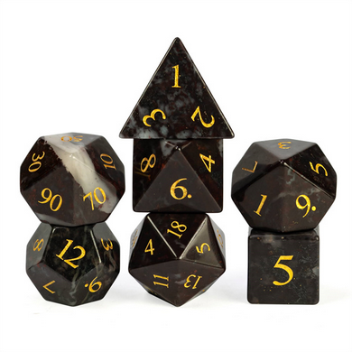 Chicken-Blood Stone - Gemstone Engraved with Gold Stone Dice Foam Brain Games | D20 Games