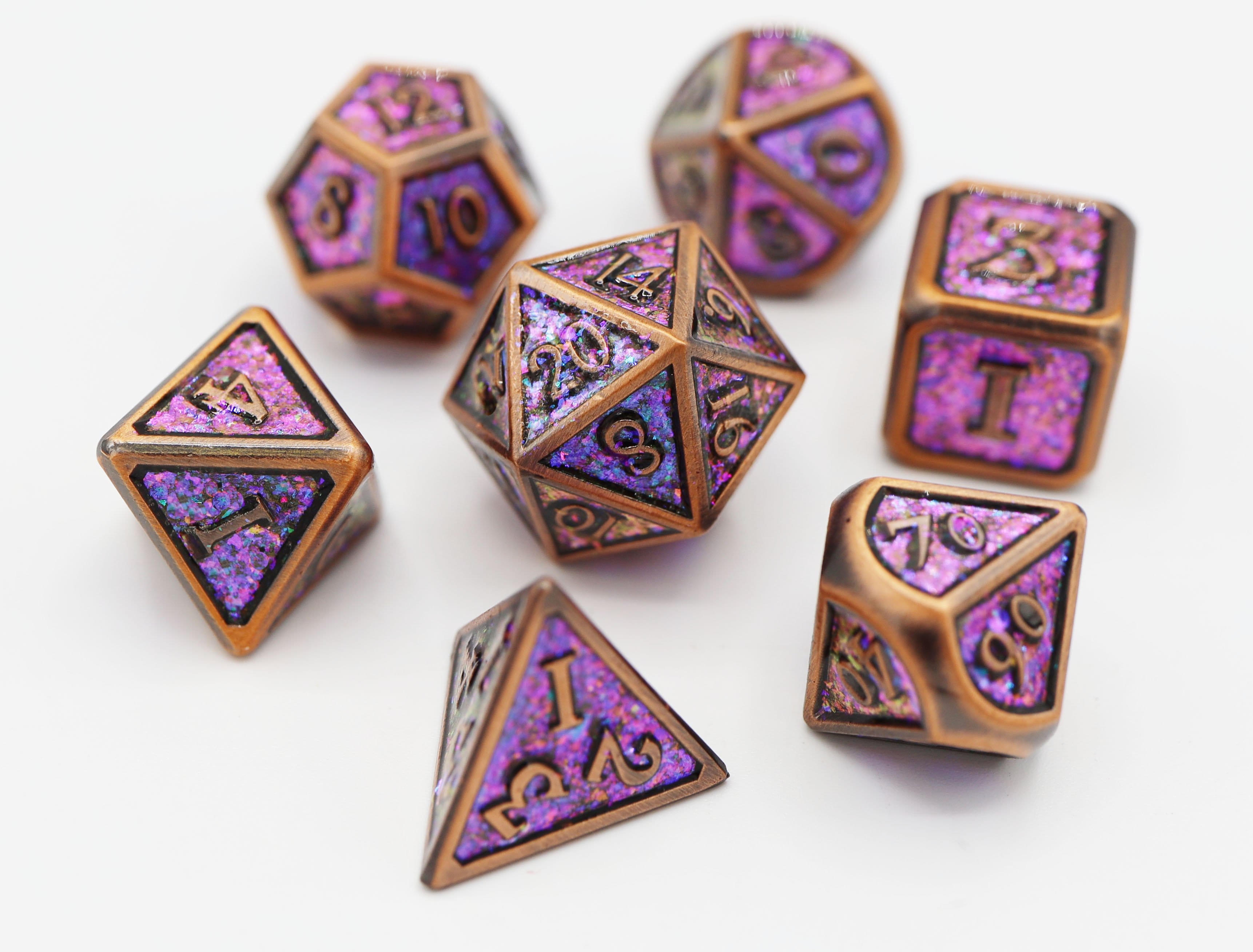Copper Confetti RPG Dice Set Metal Dice Foam Brain Games | D20 Games