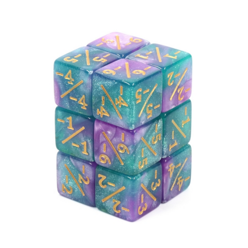 -1/-1 Light Blue & Purple Glitter Counters  for Magic - set of 8 Plastic Dice Foam Brain Games
