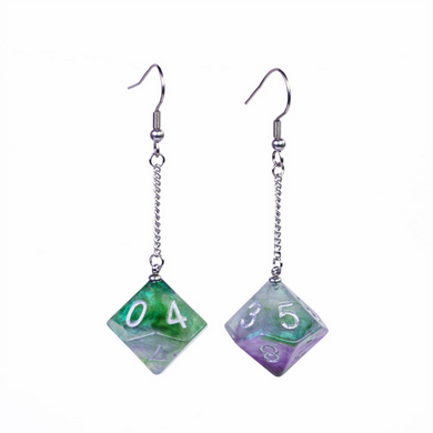 D10 Galaxy Earrings: Green & Purple  Foam Brain Games
