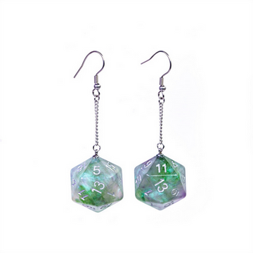 D20 Galaxy Earrings: Green and Purple | D20 Games