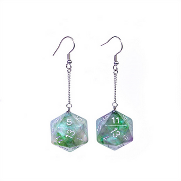 D20 Galaxy Earrings: Green and Purple