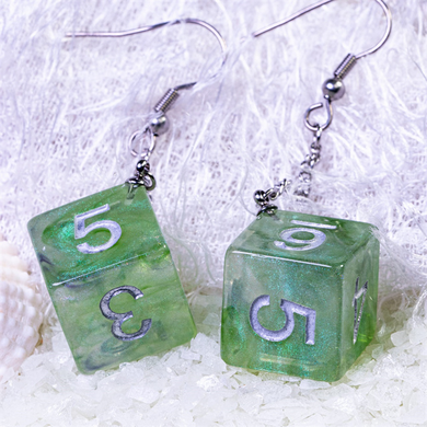 D6 Galaxy Earrings: Green & Purple  Foam Brain Games