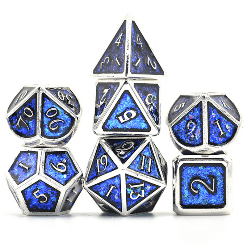 Electric Blue RPG Dice Set Metal Dice Foam Brain Games