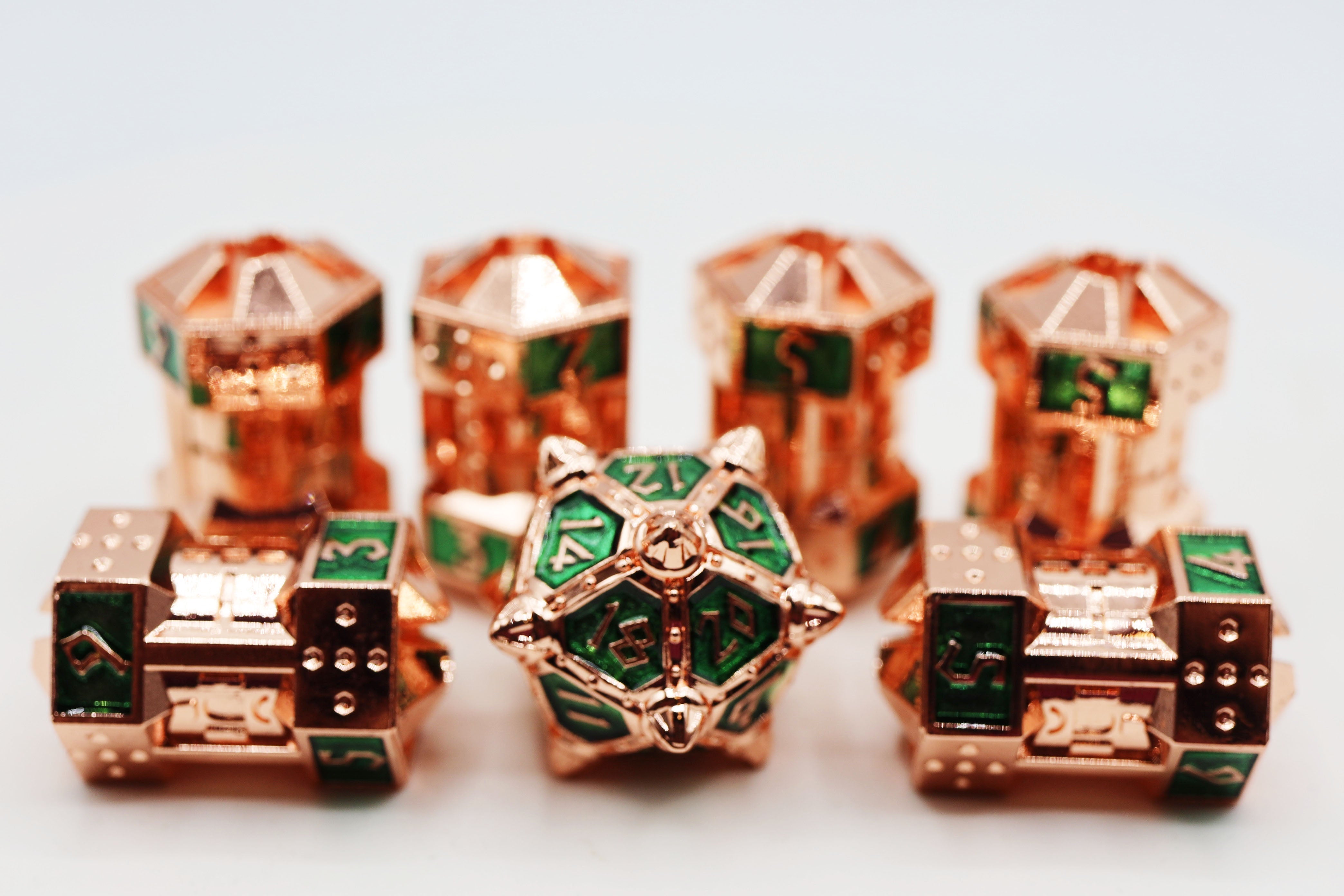 Dice 51: Emerald Meteor Shower CCG Metal Dice Set Metal Dice Foam Brain Games | D20 Games