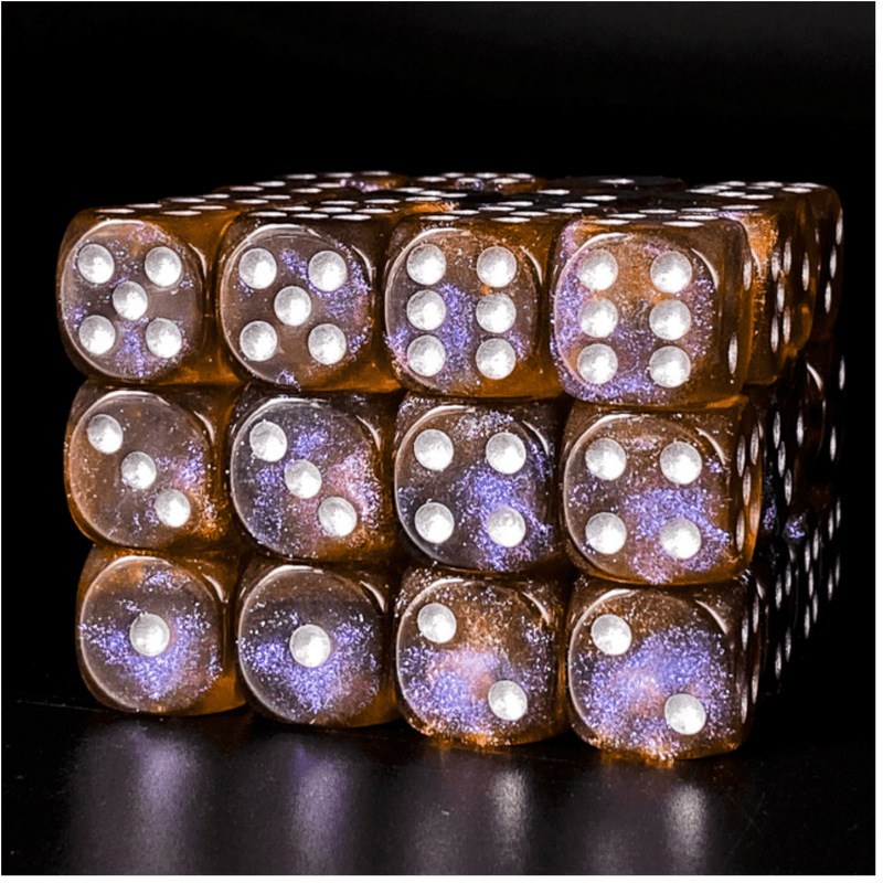 Ether Glitter - 12 piece Pip D6's Plastic Dice Foam Brain Games