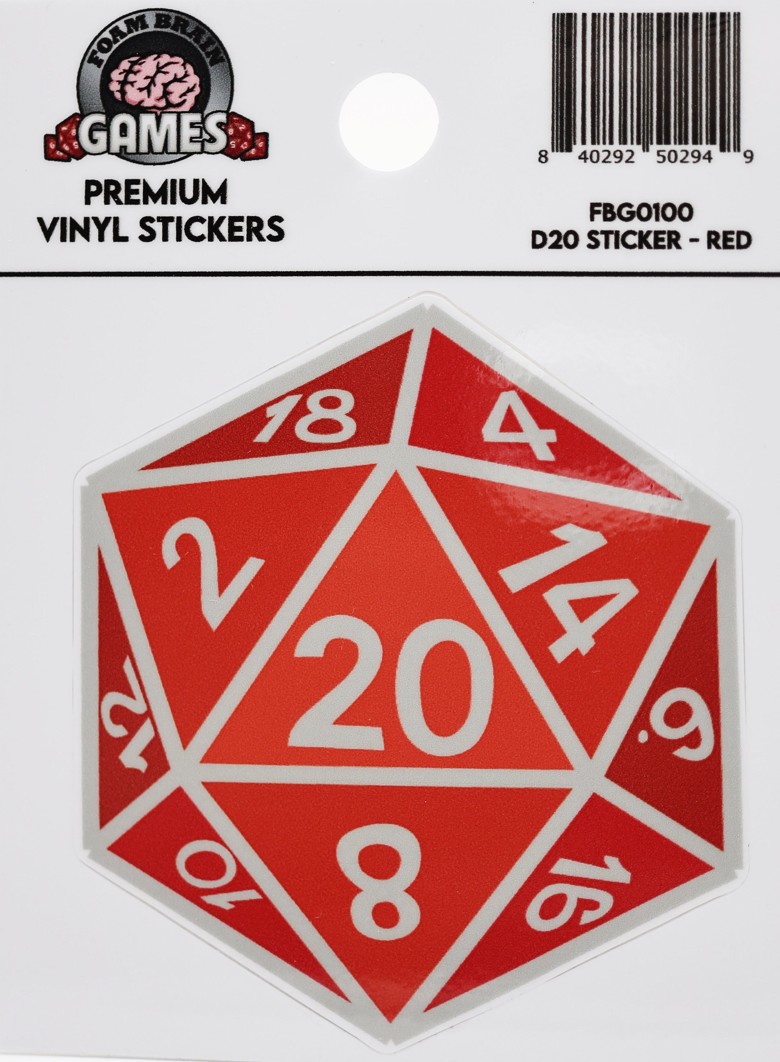 D20 Sticker: Red Stickers Foam Brain Games | D20 Games