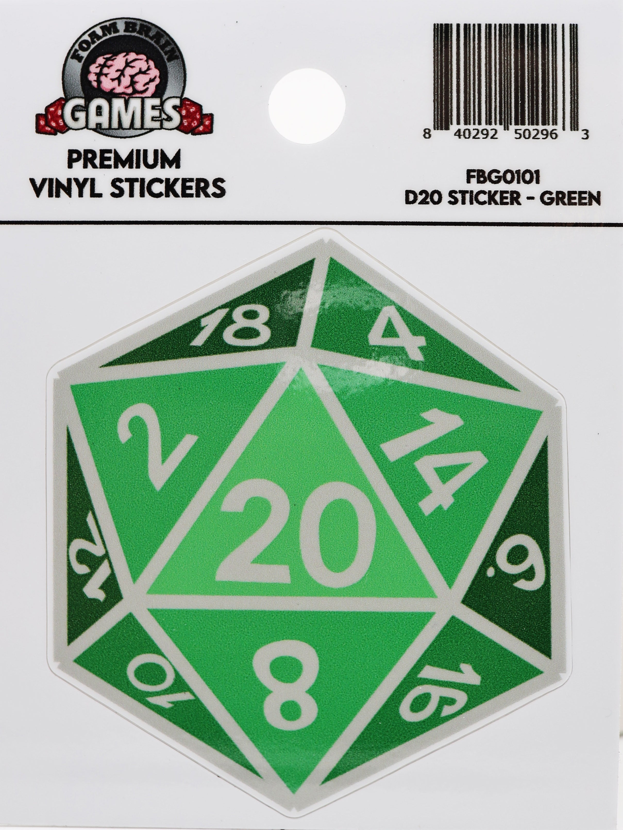 D20 Sticker: Green Stickers Foam Brain Games | D20 Games