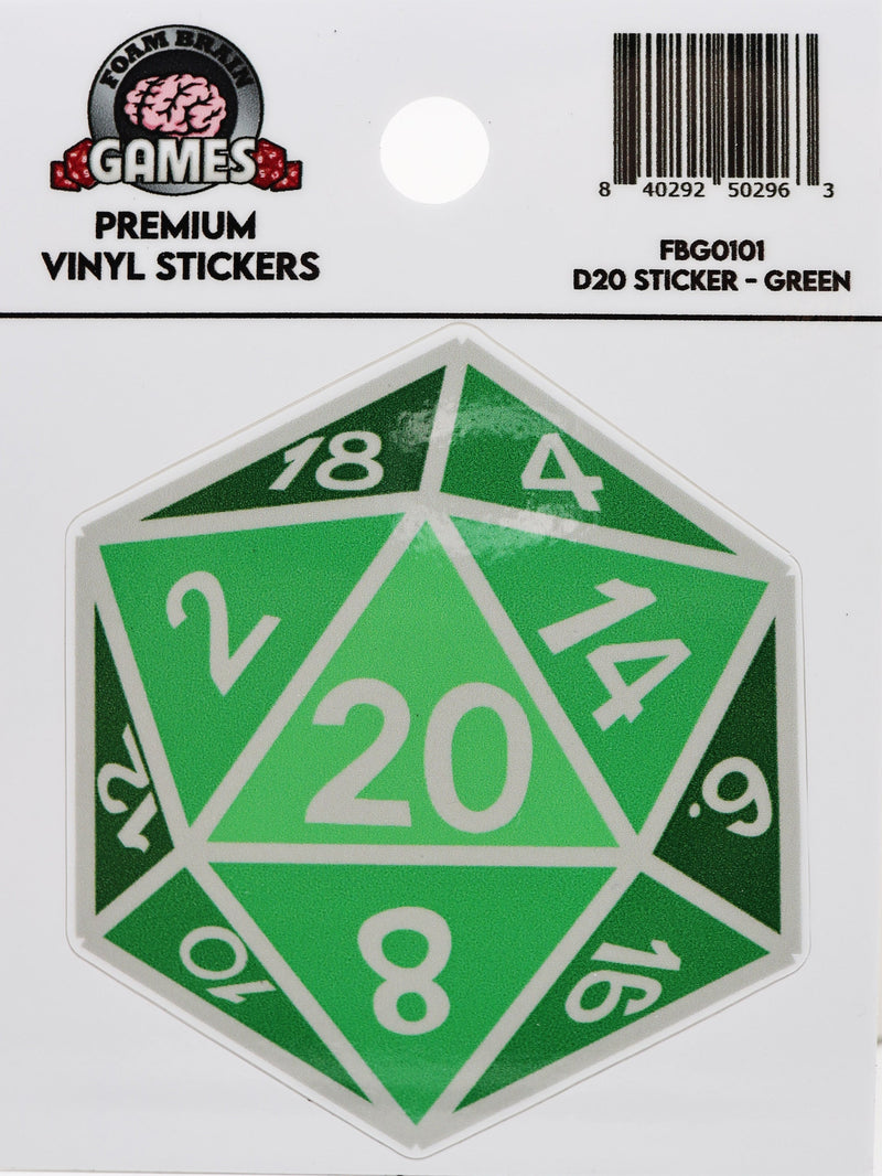 D20 Sticker: Green Stickers Foam Brain Games