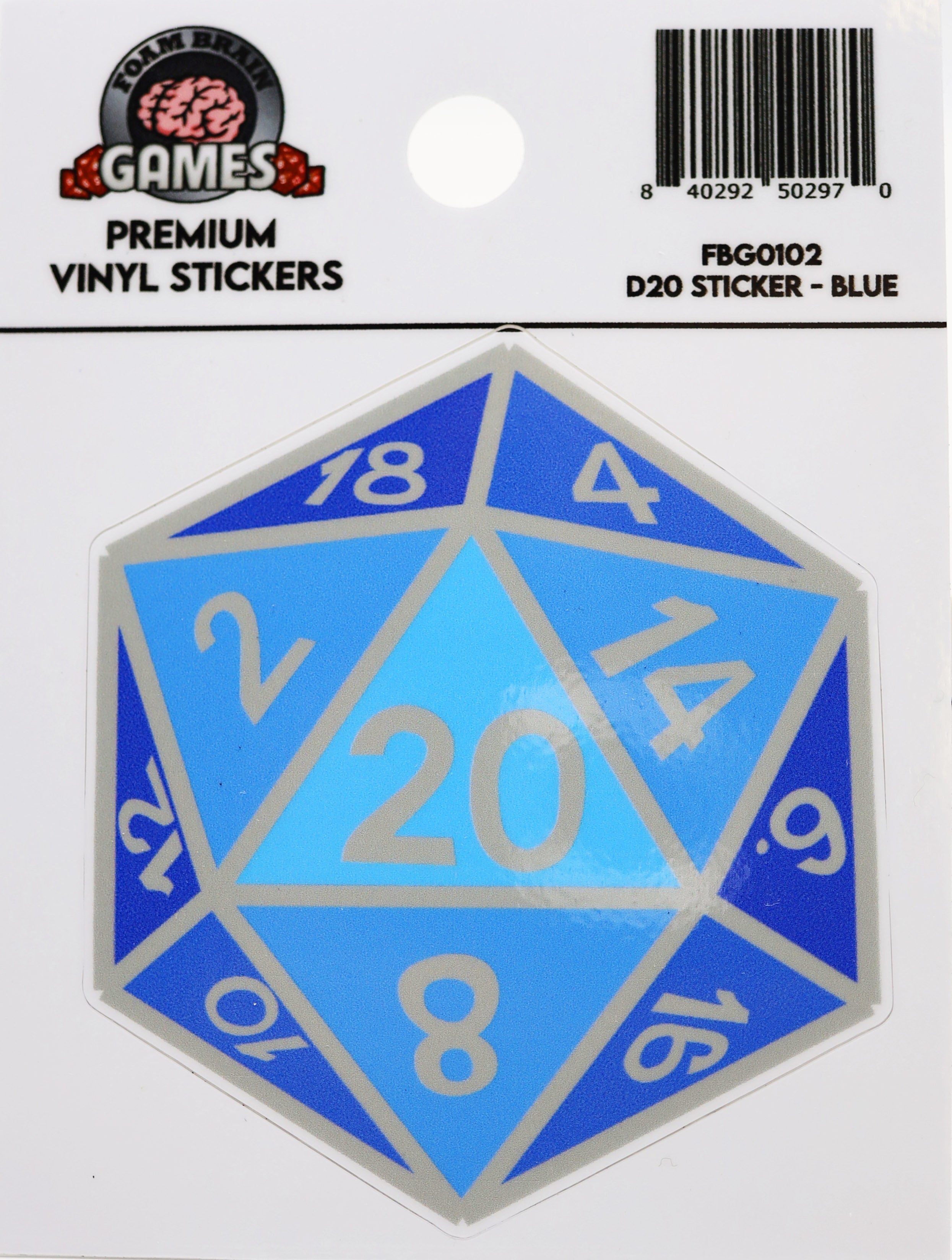D20 Sticker: Blue Stickers Foam Brain Games | D20 Games