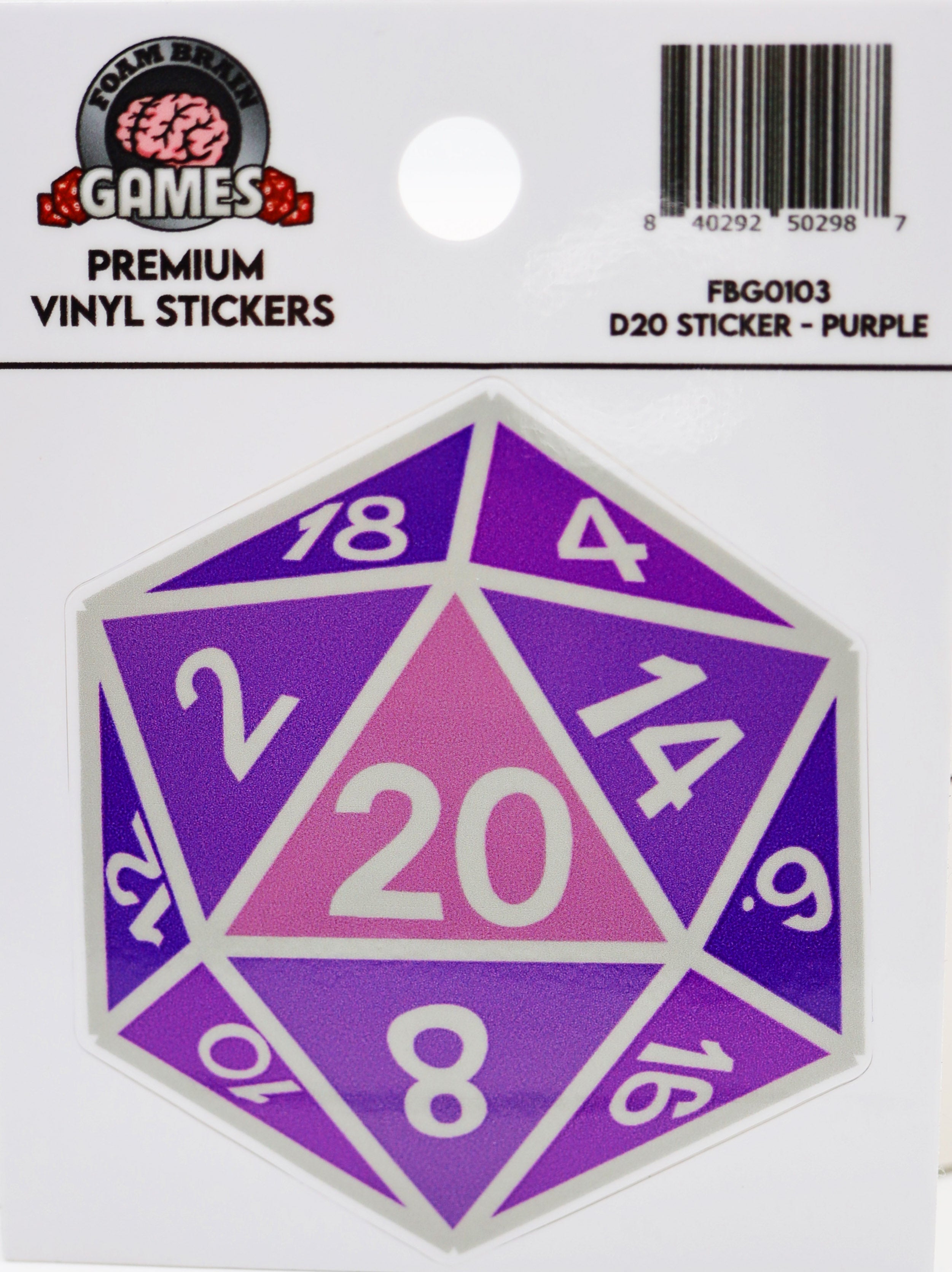 D20 Sticker: Purple Stickers Foam Brain Games | D20 Games