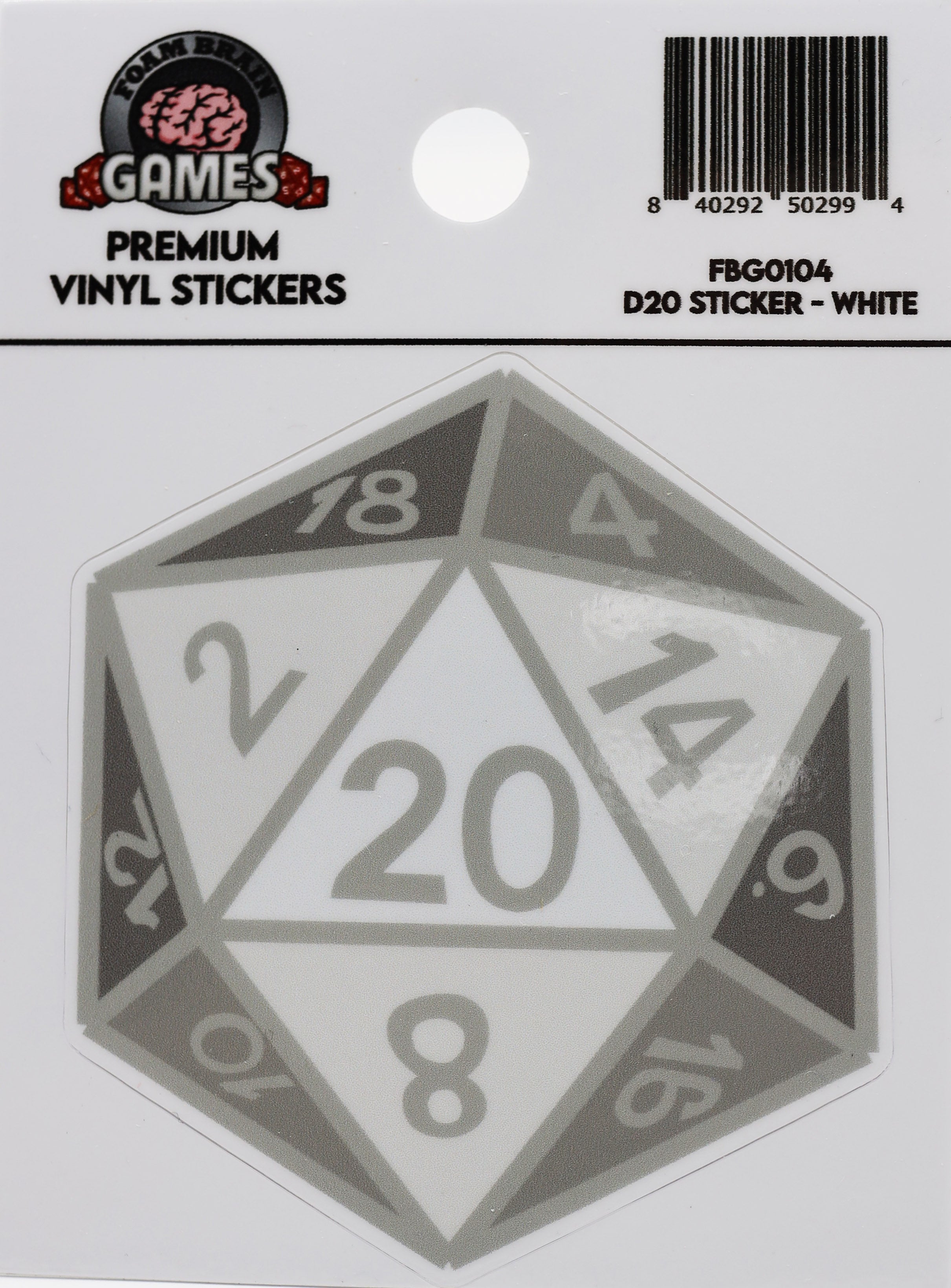 D20 Sticker: White Stickers Foam Brain Games | D20 Games