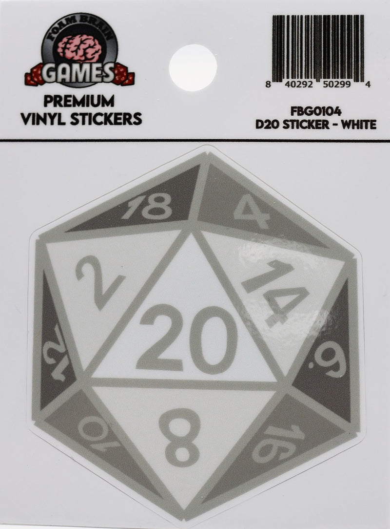 D20 Sticker: White Stickers Foam Brain Games