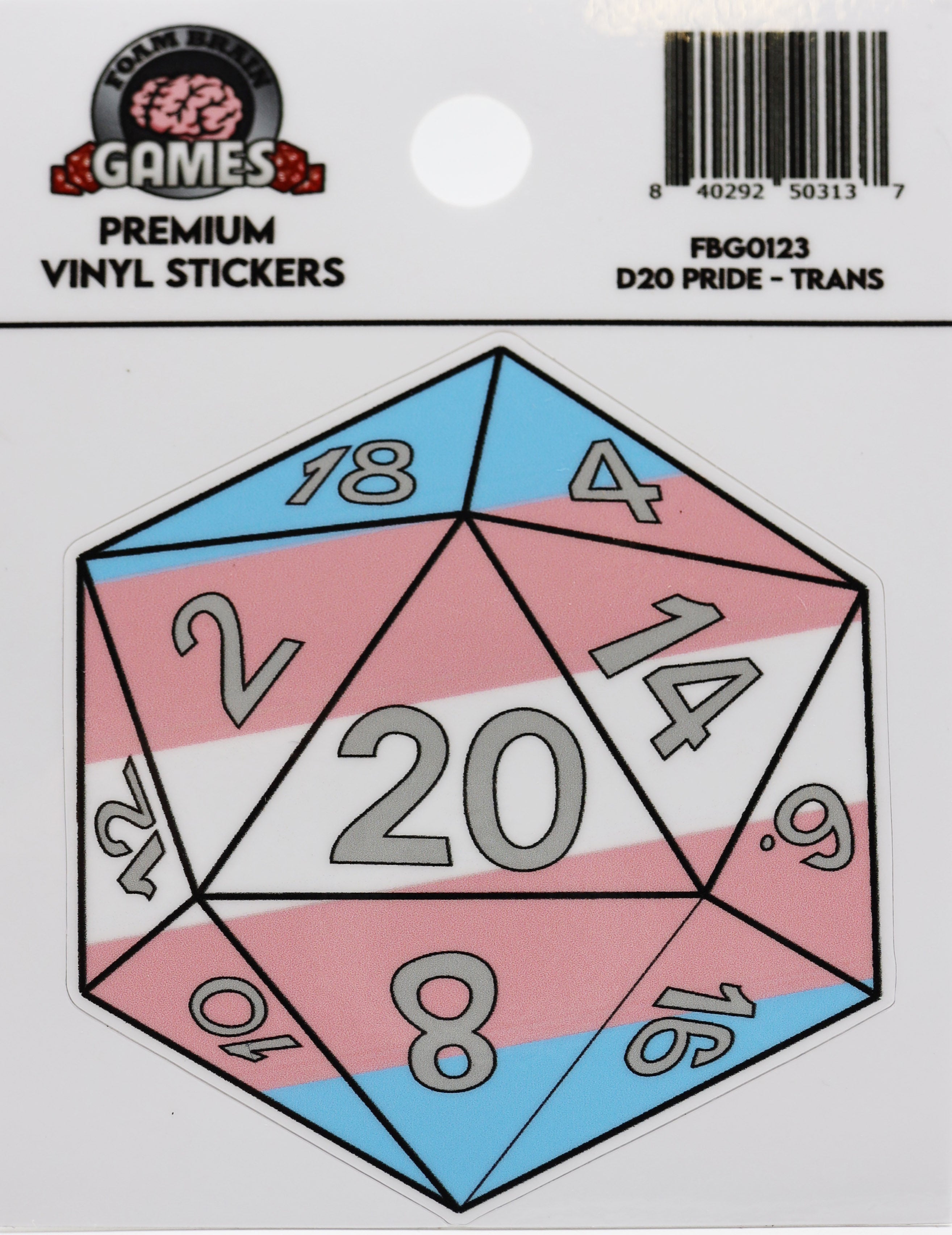 D20 Sticker: Transgender Pride Stickers Foam Brain Games | D20 Games