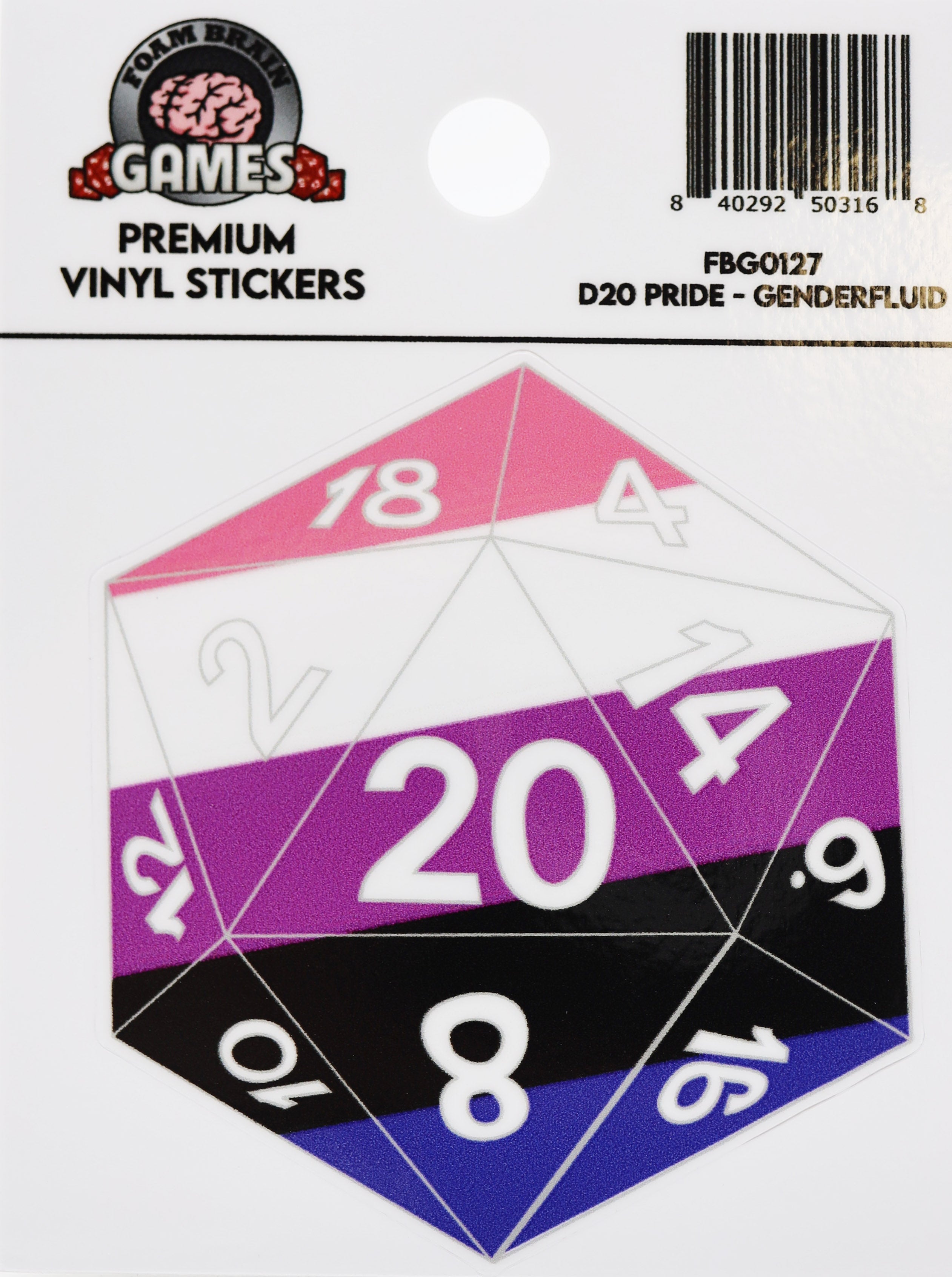 D20 Sticker: Gender Fluid Pride Stickers Foam Brain Games | D20 Games