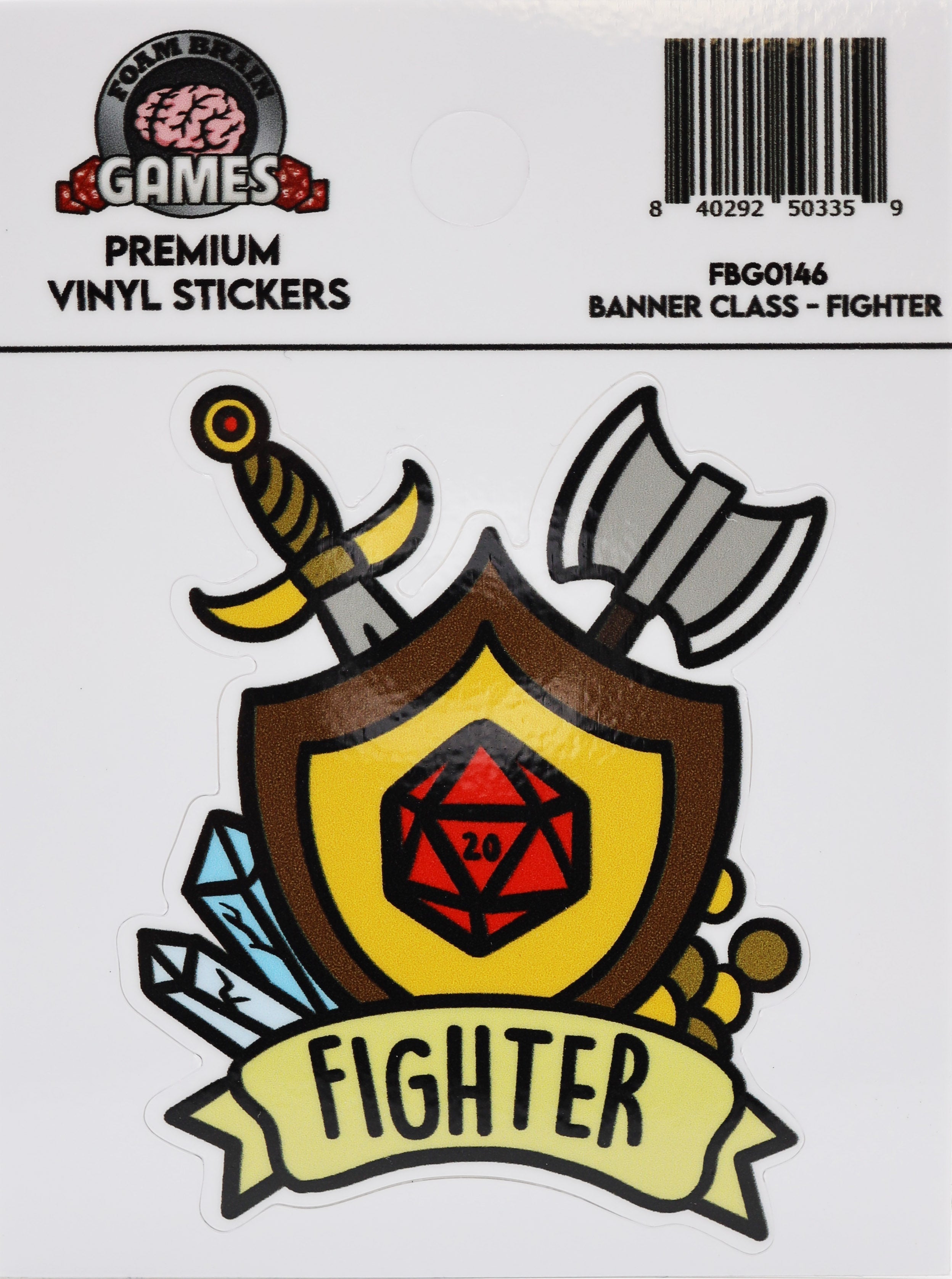 Banner Class Sticker: Fighter Stickers Foam Brain Games | D20 Games