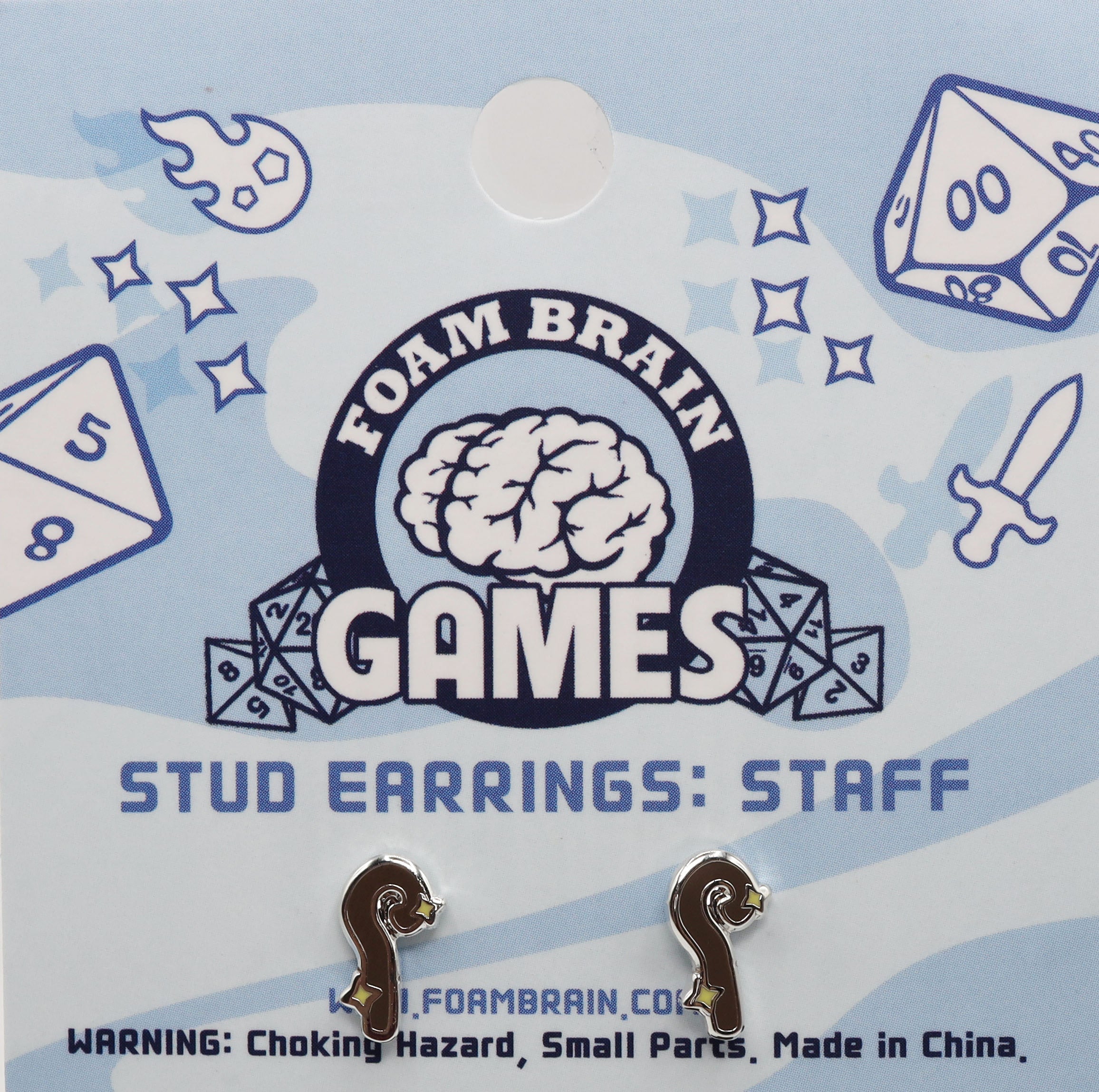 Stud Earrings: Staff  Foam Brain Games | D20 Games