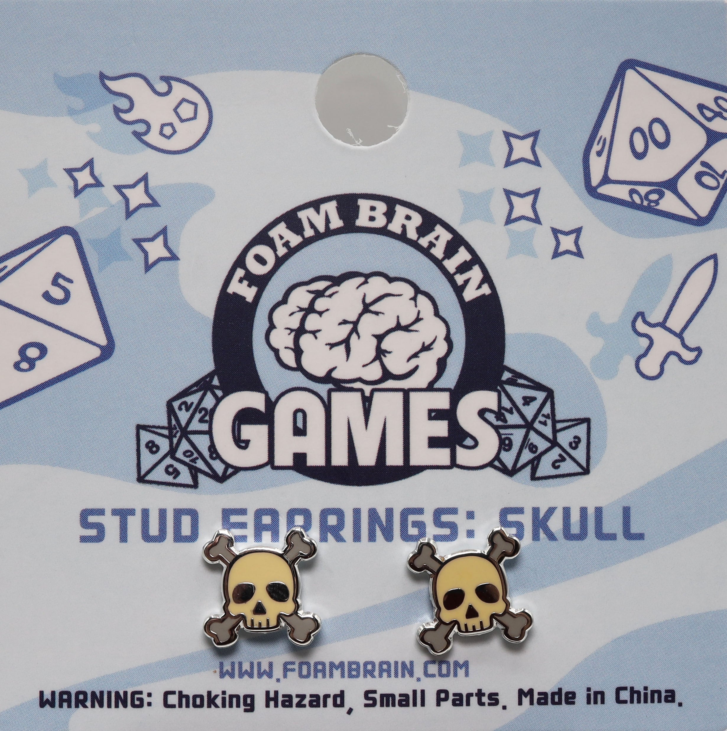 Stud Earrings: Skull  Foam Brain Games | D20 Games