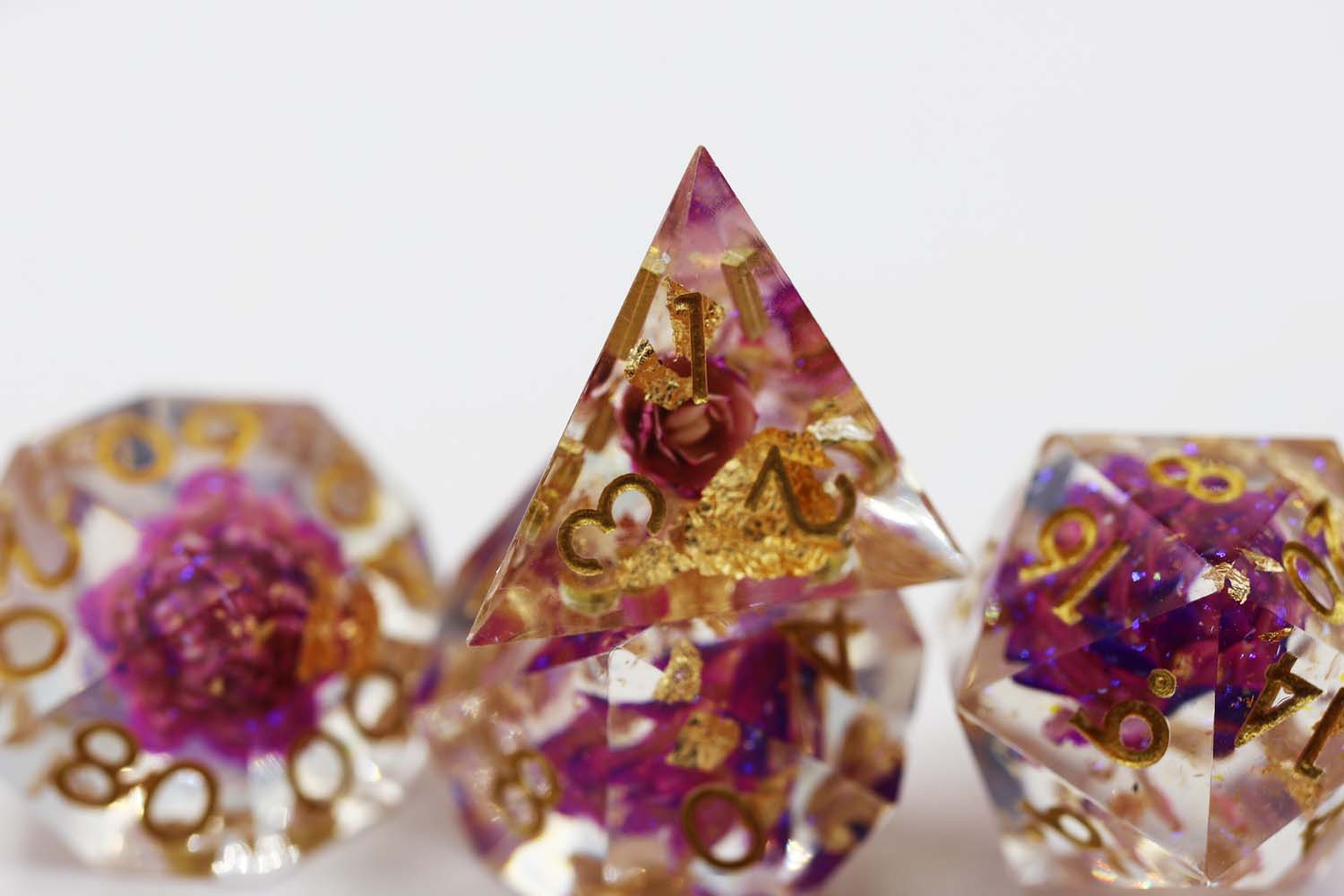 Purple Lotus Sharp Edge Resin RPG Dice Set Plastic Dice Foam Brain Games | D20 Games