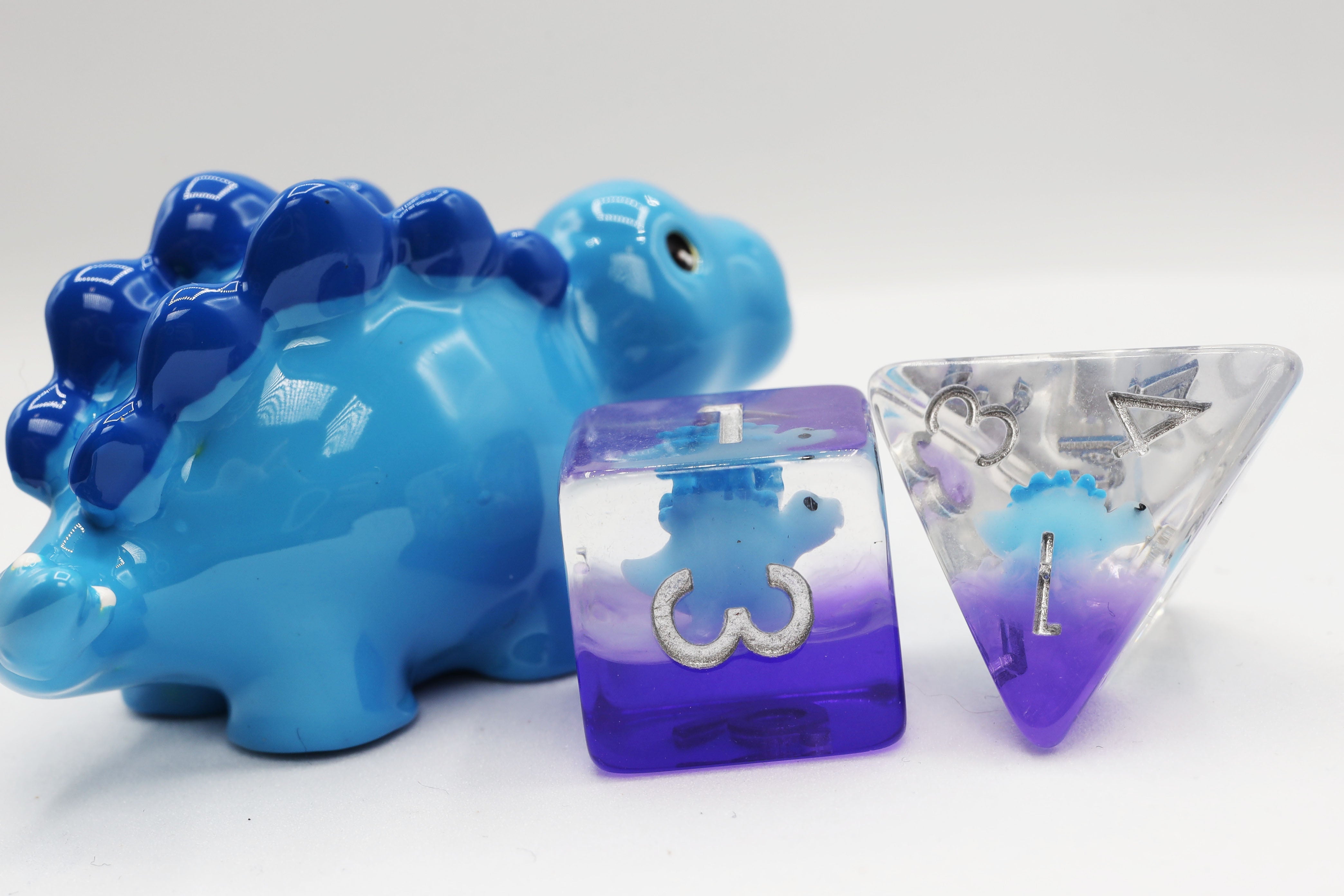 Blue Stegosaurus RPG Dice Set Plastic Dice Foam Brain Games | D20 Games