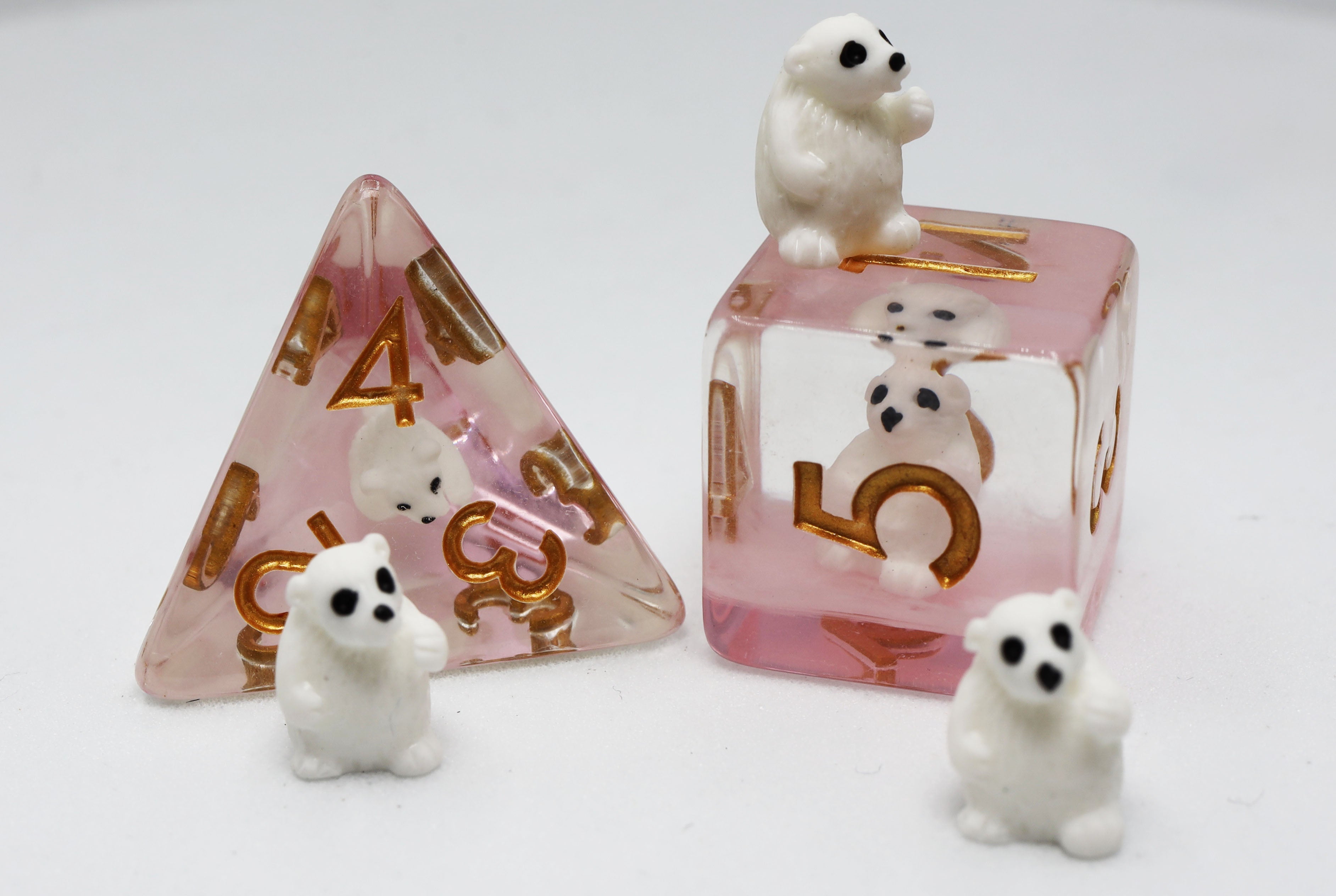 Pink Polar Bear RPG Dice Set Plastic Dice Foam Brain Games | D20 Games
