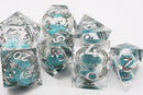 Sky Blue Liquid Core Sharp Edge Resin RPG Dice Set