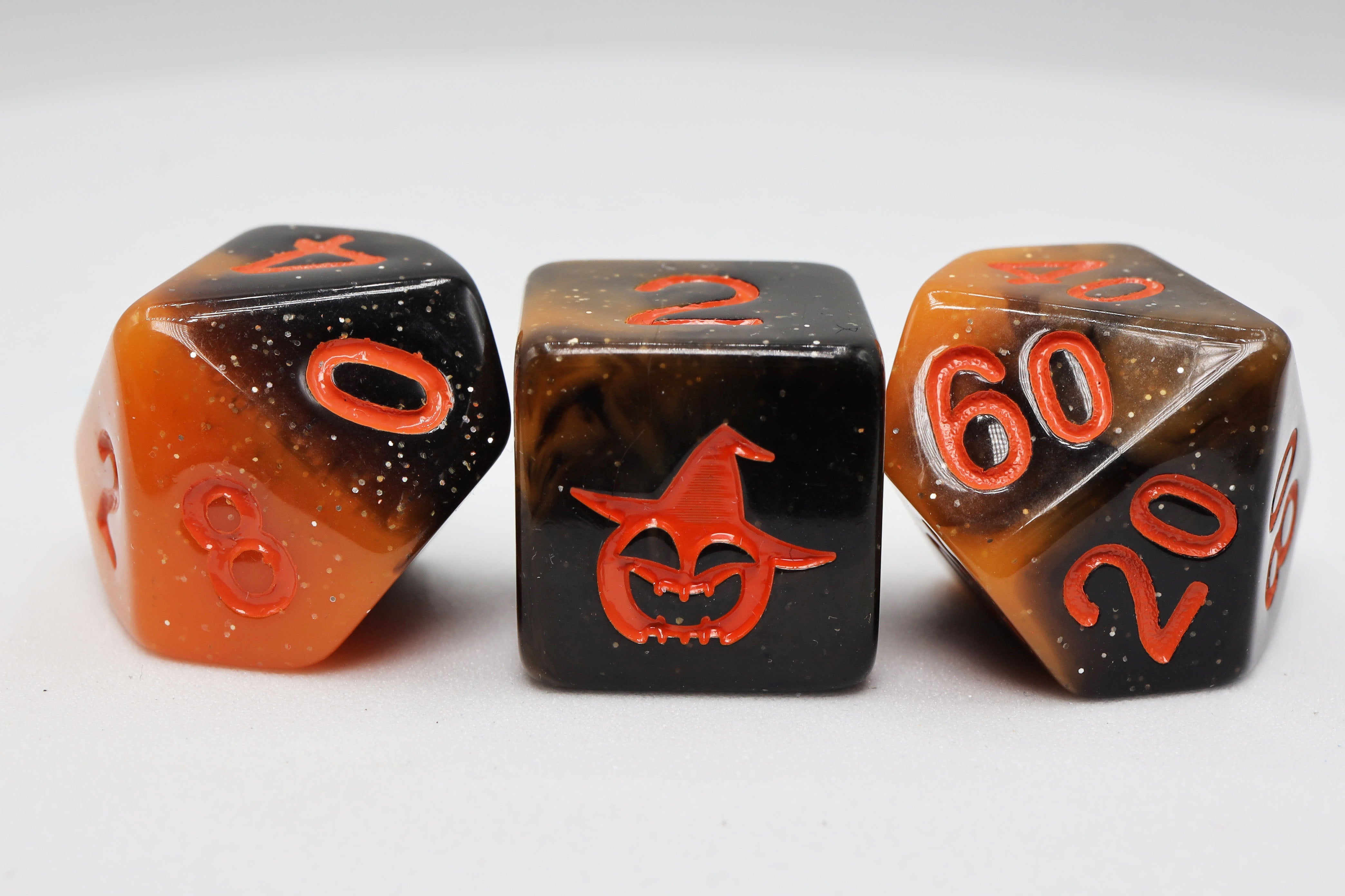 Halloween Pumpkin RPG Dice Set Plastic Dice Foam Brain Games | D20 Games