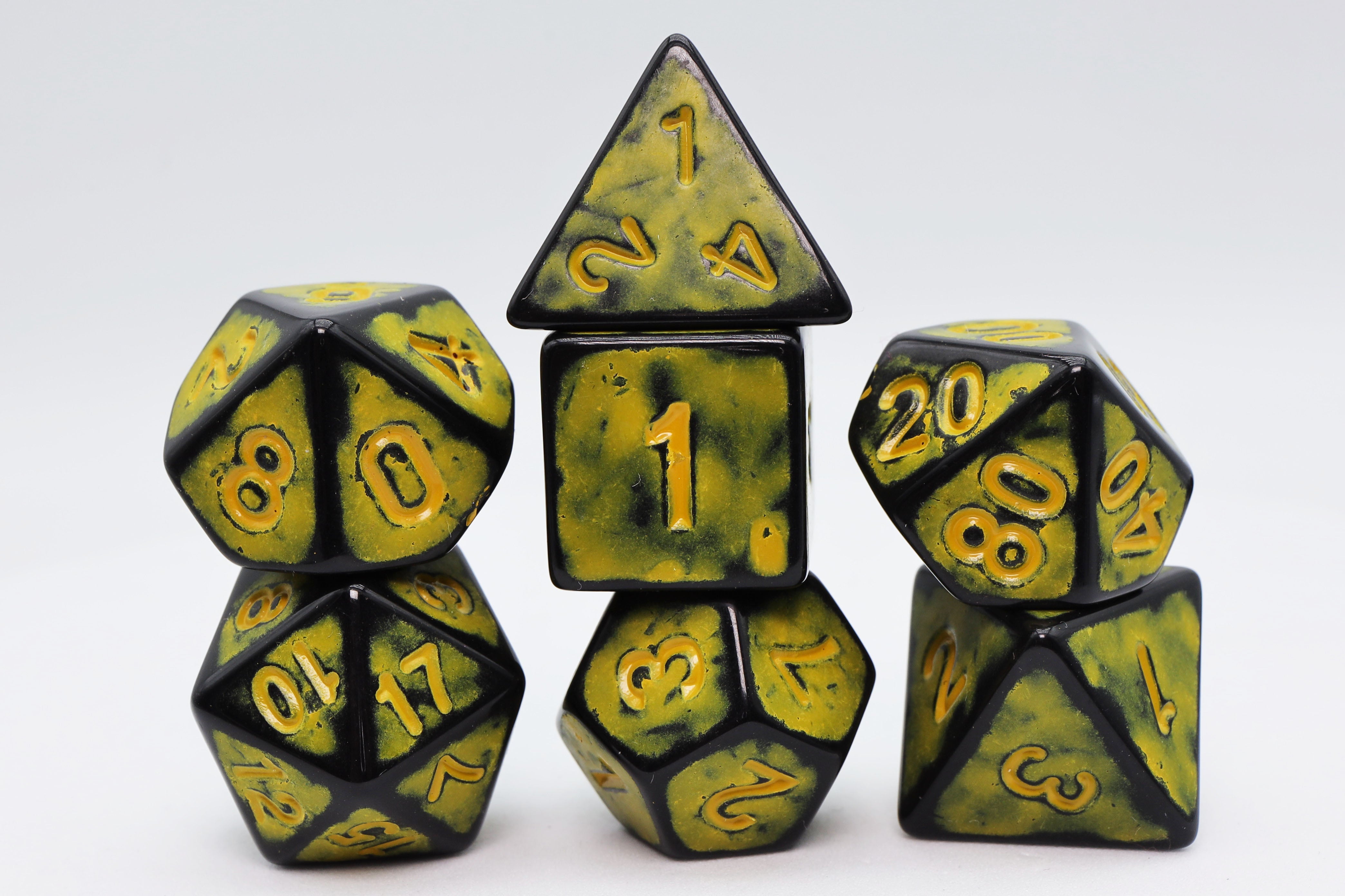 Timeworn Yellow RPG Dice Set Plastic Dice Foam Brain Games | D20 Games