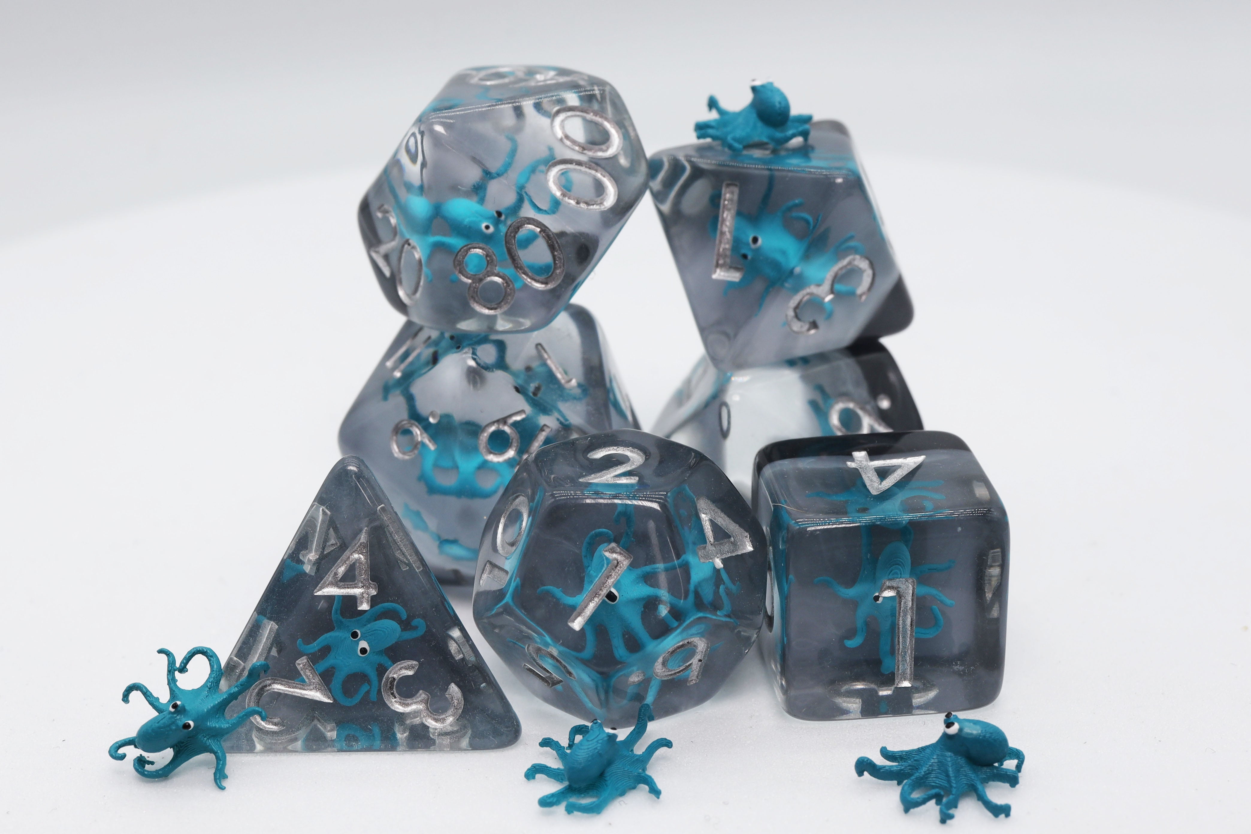 Teal Octopus RPG Dice Set Plastic Dice Foam Brain Games | D20 Games