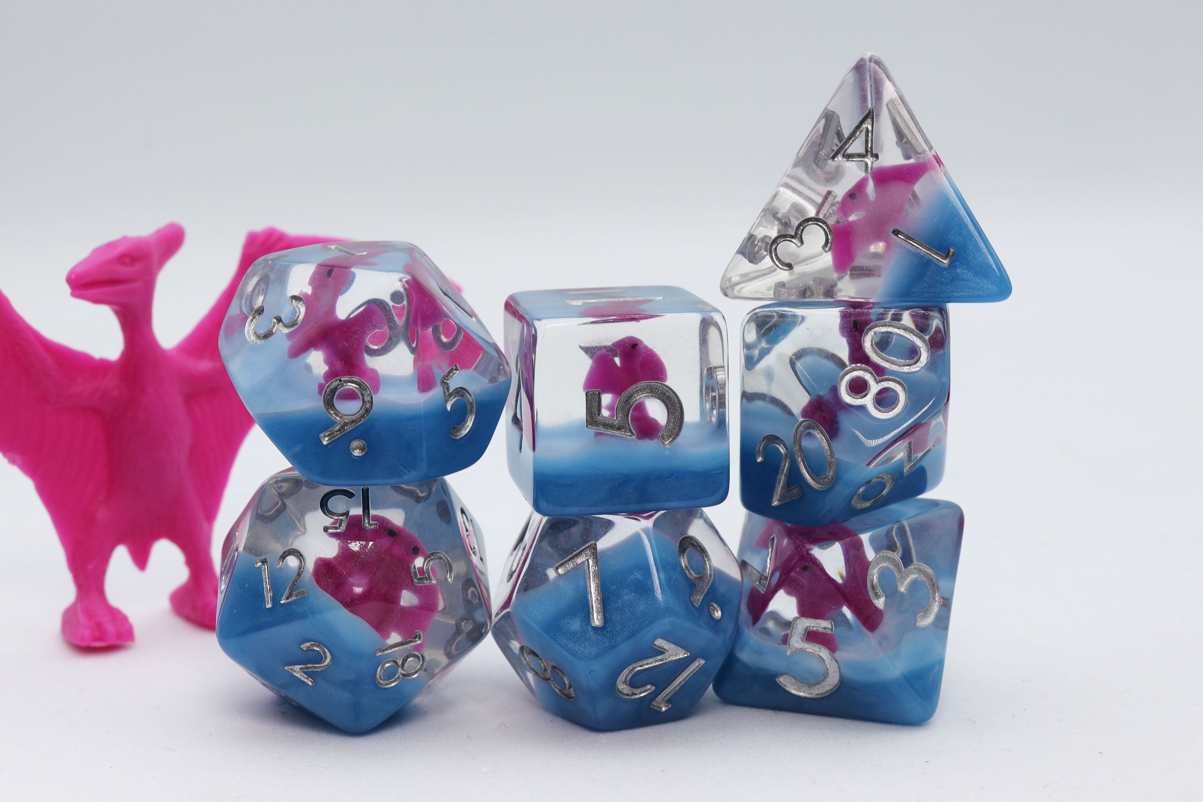 Pink Pterodactyl RPG Dice Set Plastic Dice Foam Brain Games | D20 Games
