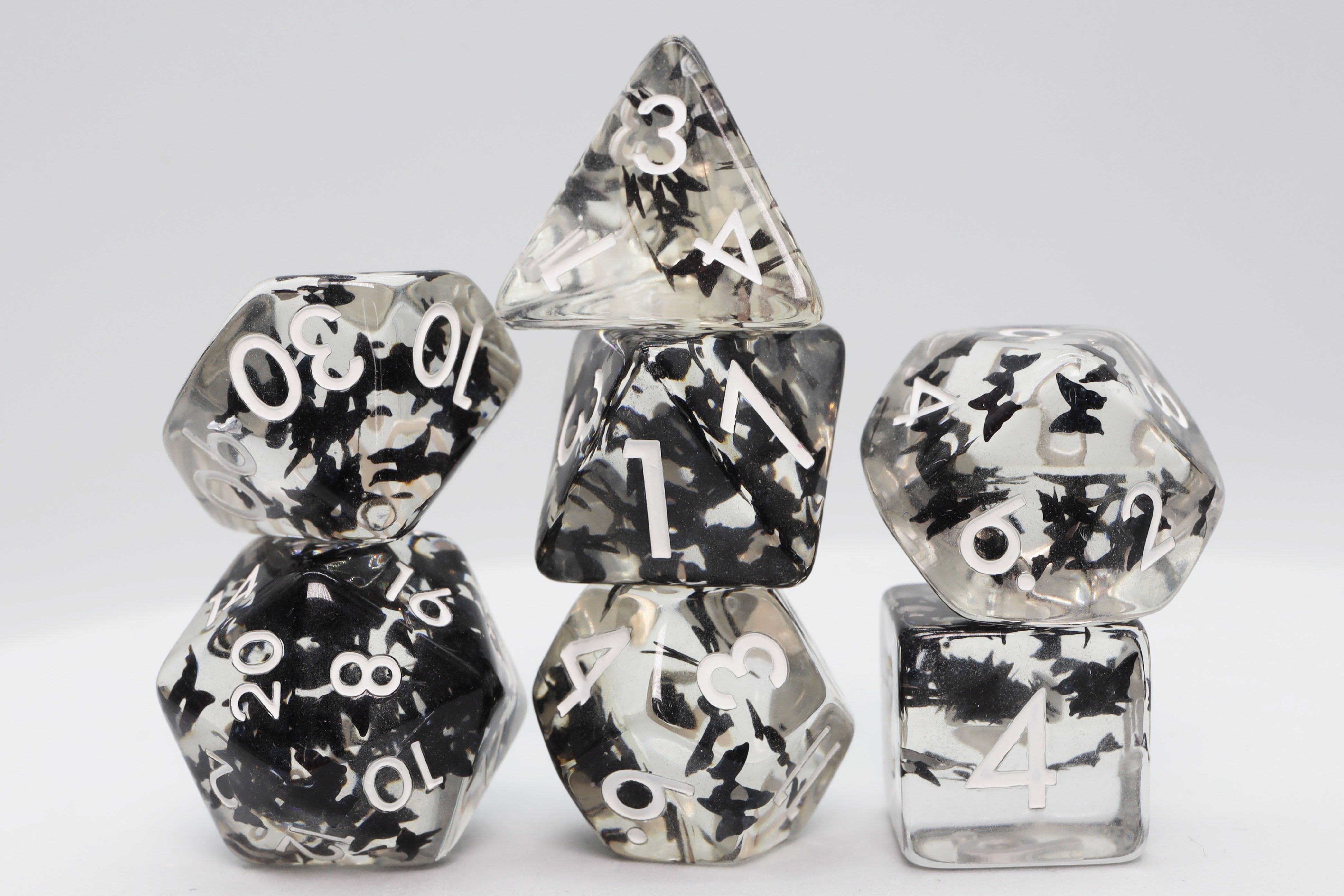 Butterfly Kiss - Black RPG Dice Set Plastic Dice Foam Brain Games | D20 Games