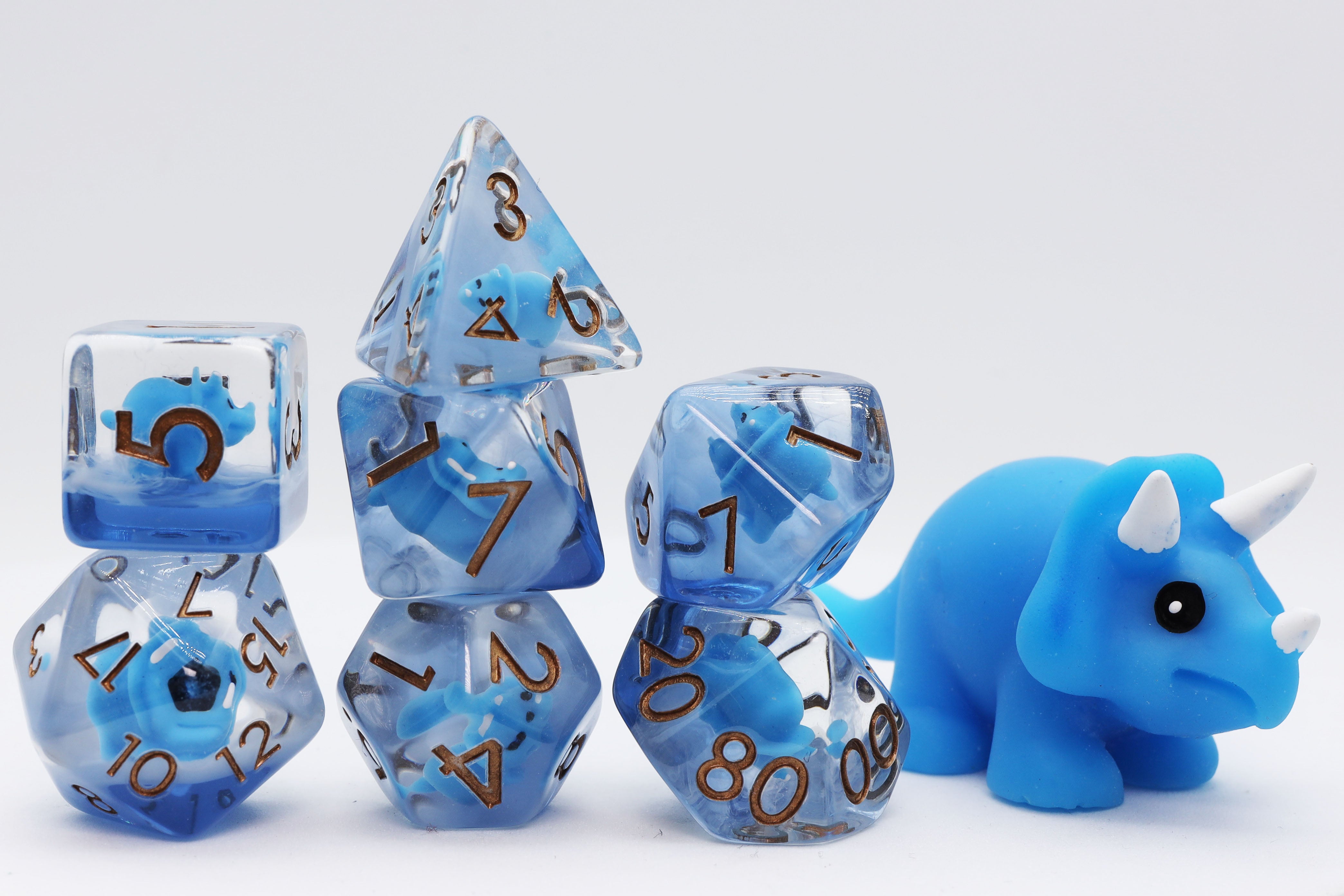 Blue Triceratops RPG Dice Set Plastic Dice Foam Brain Games | D20 Games