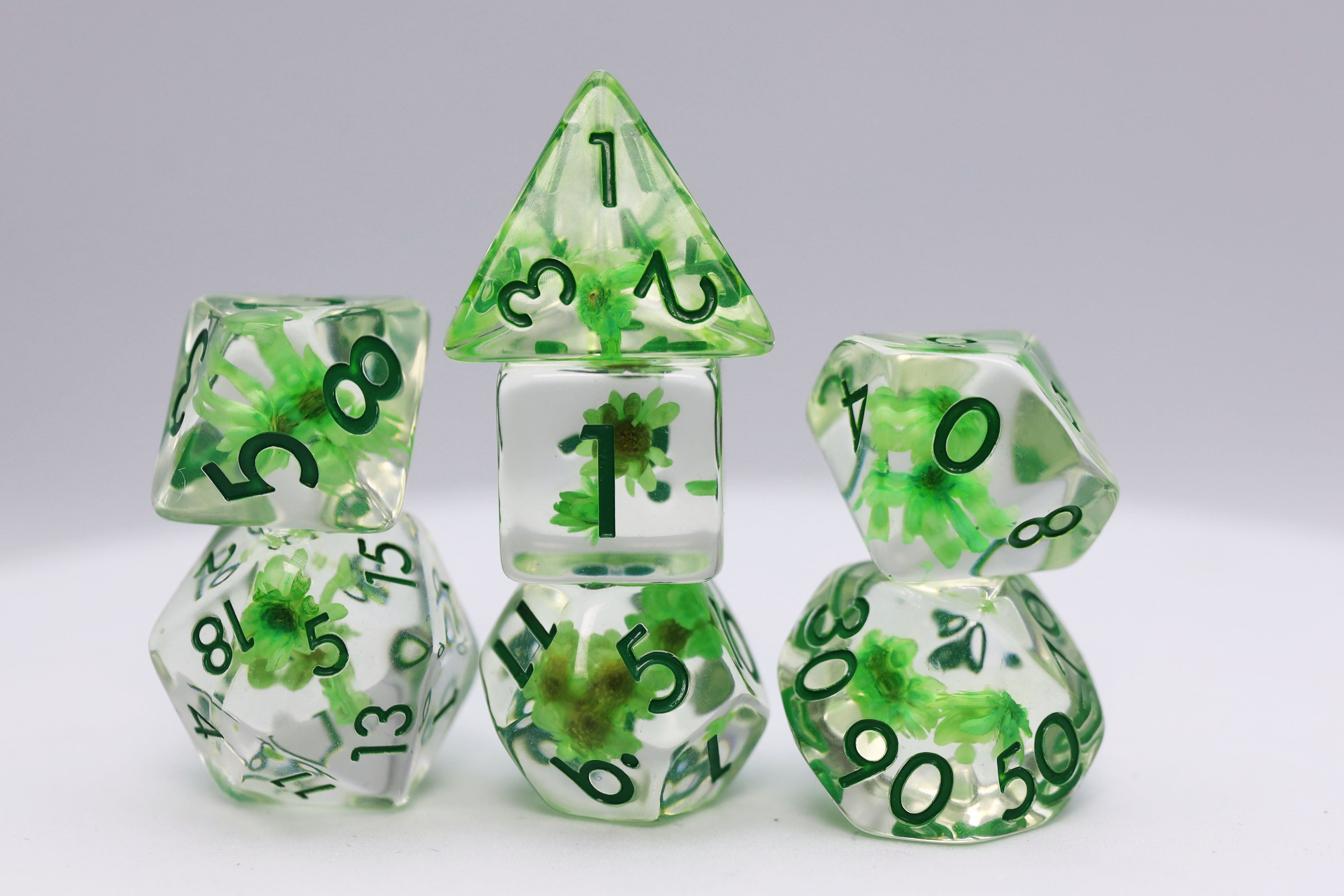 Green Daisy RPG Dice Set Plastic Dice Foam Brain Games | D20 Games