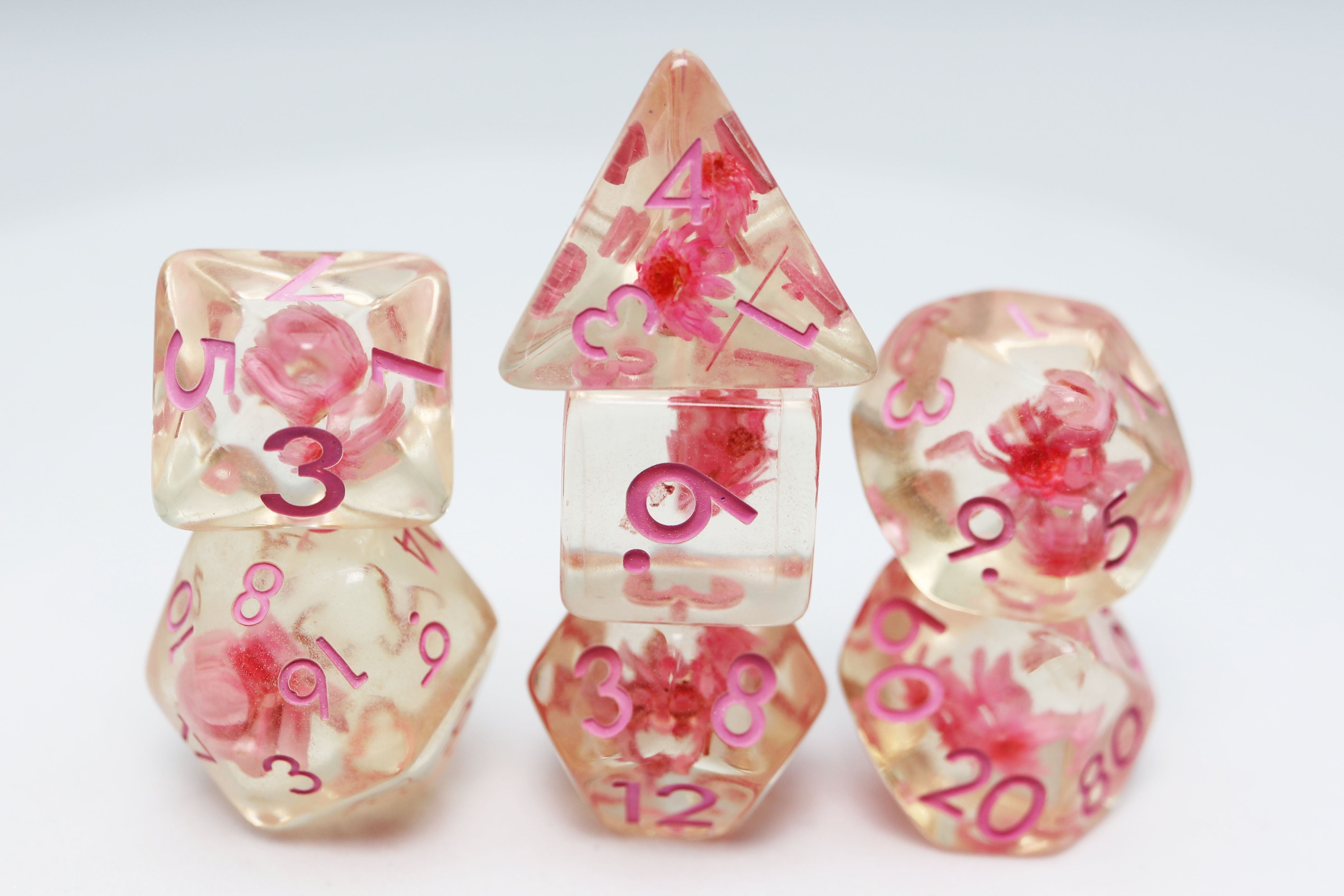 Pink Flowers RPG Dice Set Plastic Dice Foam Brain Games | D20 Games