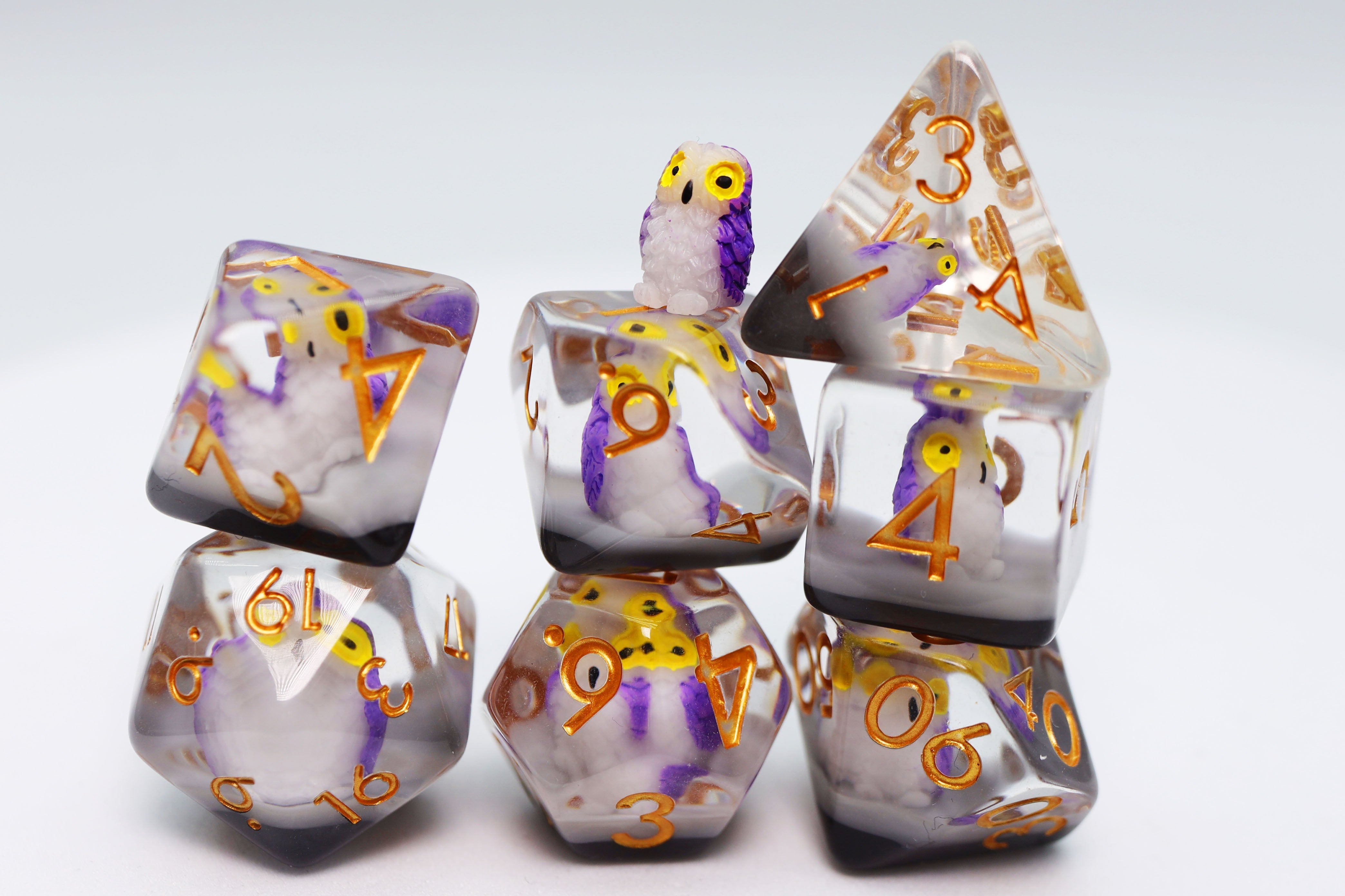 Purple Owl RPG Dice Set Plastic Dice Foam Brain Games | D20 Games